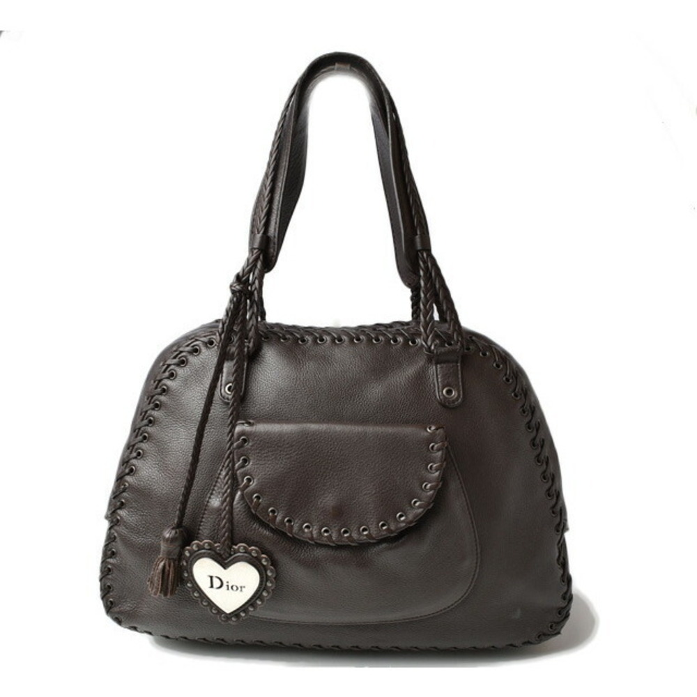Christian Dior bag shoulder tote Black leather heart tassel